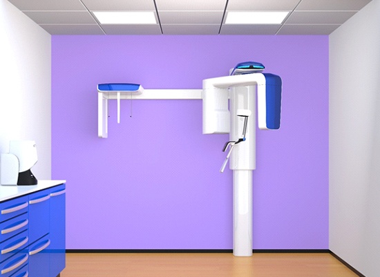 CBCT scanner in dental office, used with X-Mark technology