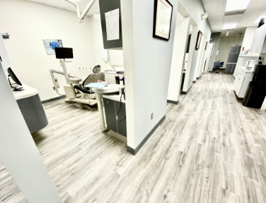 Hallway looking into Houston dental treatment rooms