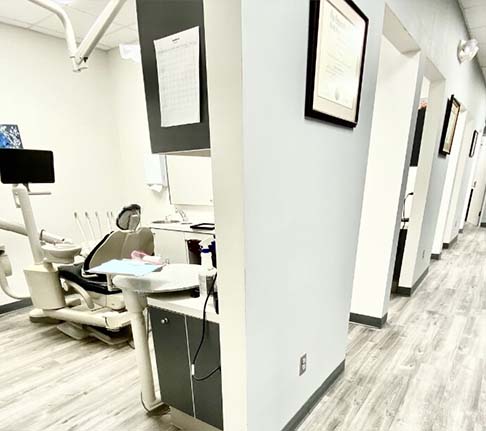 Hallway looking into dental treatment rooms