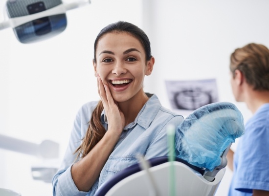 Woman sharing flawless smile after L P R F treatment