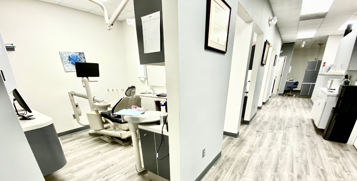 Hallway looking into dental treatment rooms